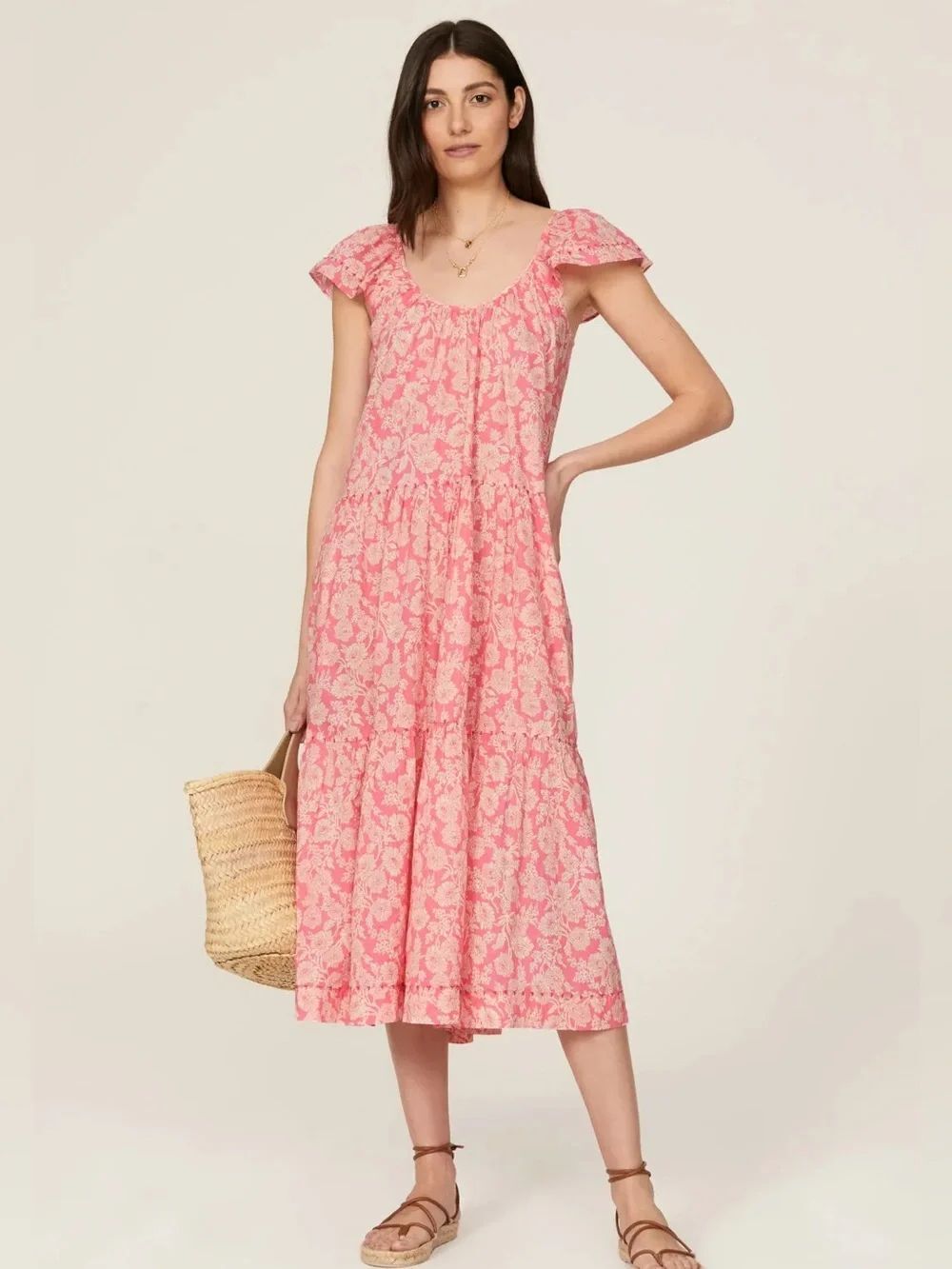 THE GREAT. Plumeria Whipstitched Cotton Maxi Dress